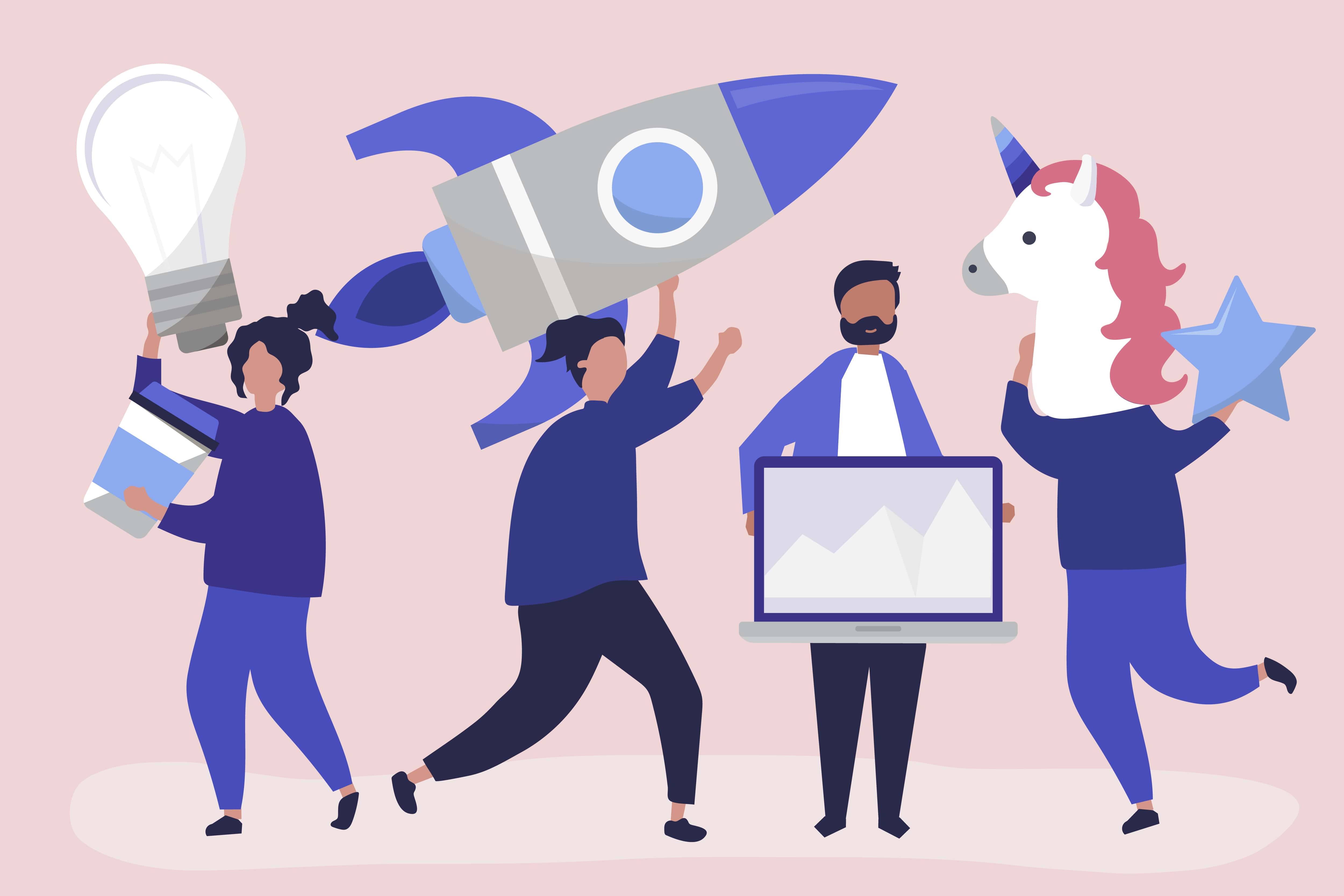 Drawing of Samuel de Weerd doing entrepreneurial activities