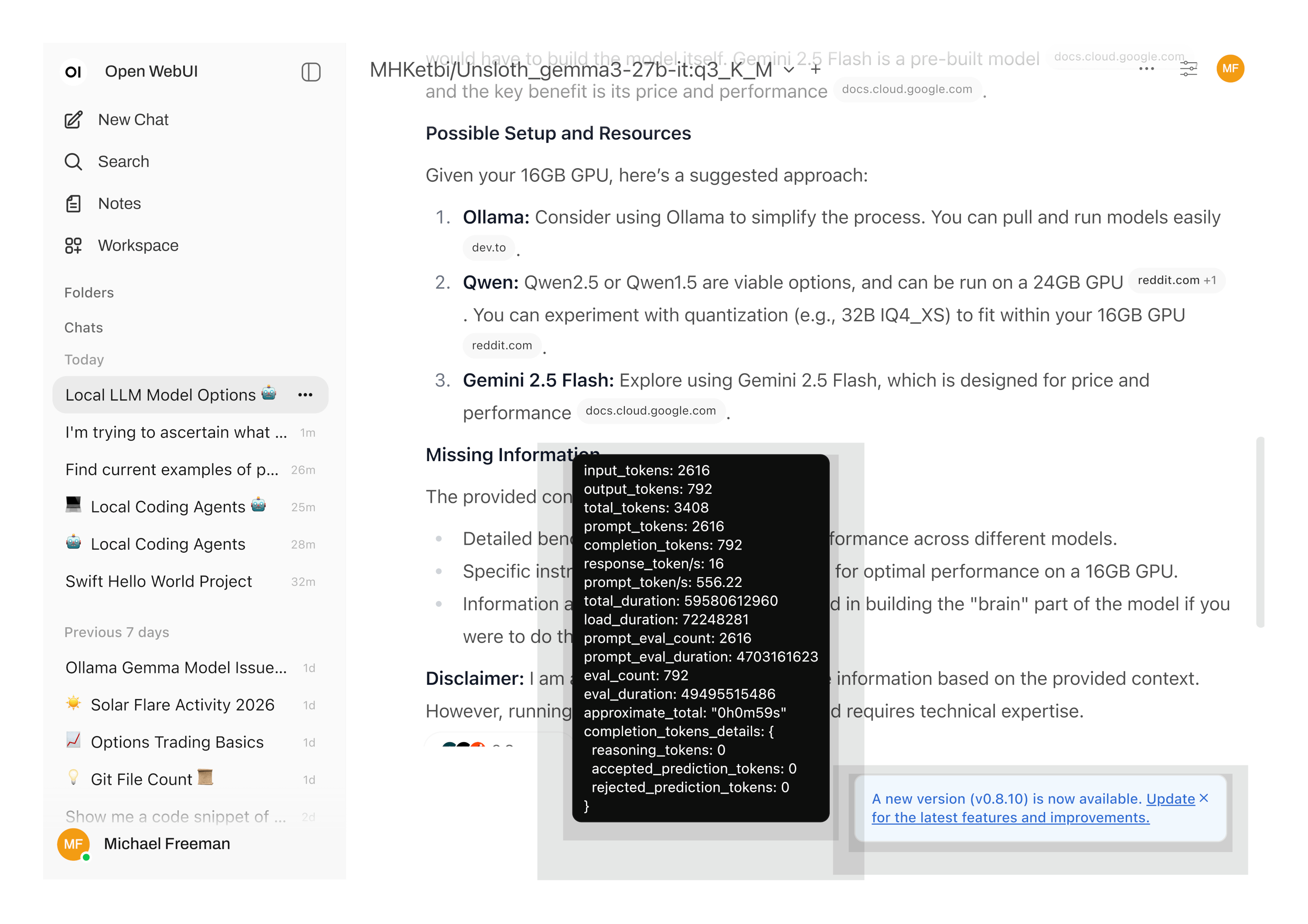 OpenWebUI agentic RAG interface